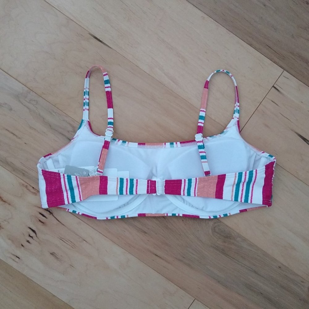 Roxy Striped Bikini Top in Pink, Peach, Teal & White - Picture 5 of 6